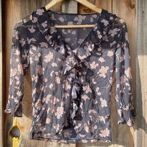 Vintage sheer floral 3/4 length sleeve blouse - purchased in Montreal